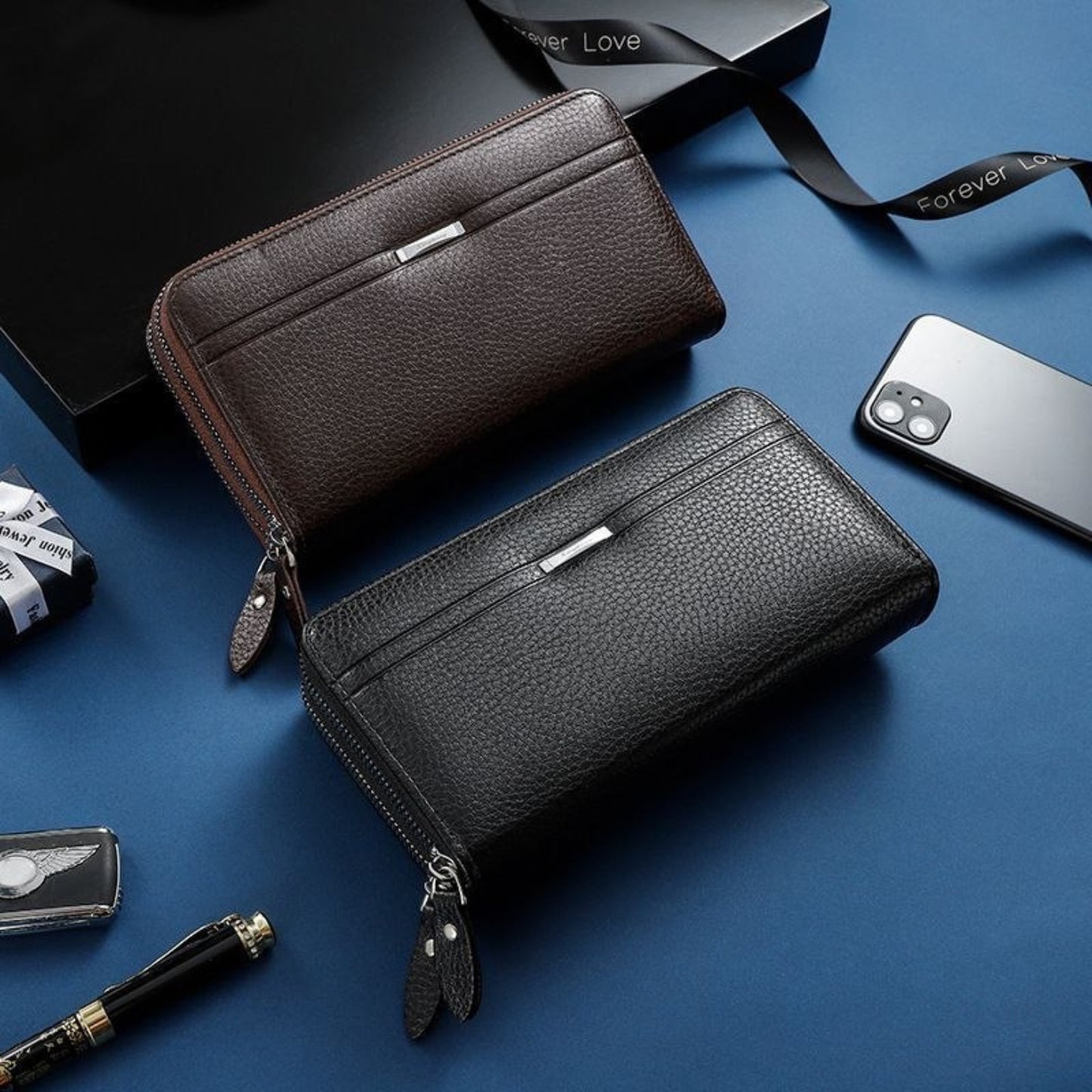 Portefeuille Homme Luxe – Double Zip & Finition Premium